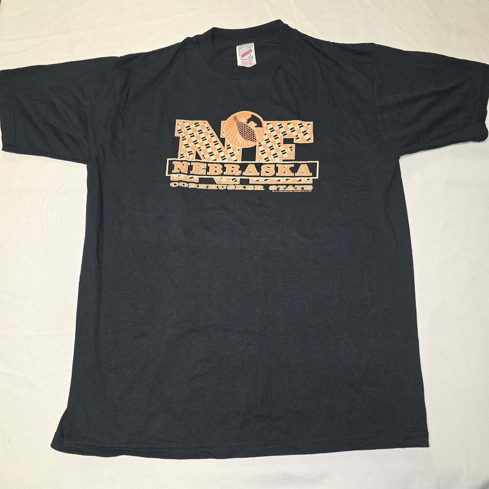 Vintage Jerzees 50/50 Heavyweight Nebraska Cornhusker State Black T-Shirt Size L